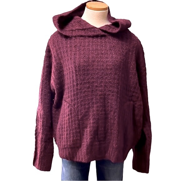Elizabeth and James Waffle Hoodie Sweater, Burgundy, Large - Picture 3 of 12